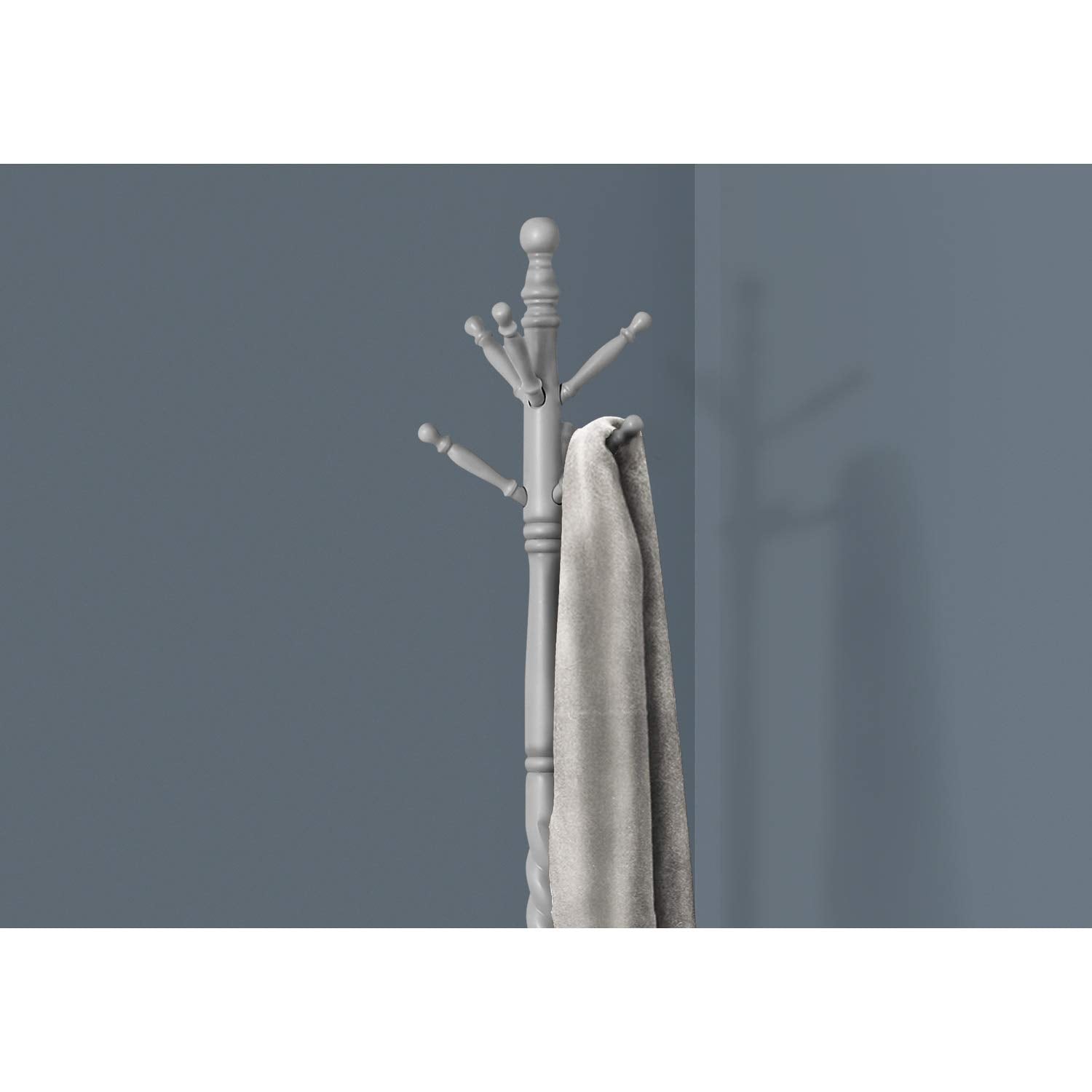 Monarch Specialties I 3174 Coat Rack, Hall Tree, Free Standing, 6 Hooks, Entryway, 72' H, Bedroom, Wood, Grey, Contemporary, Modern