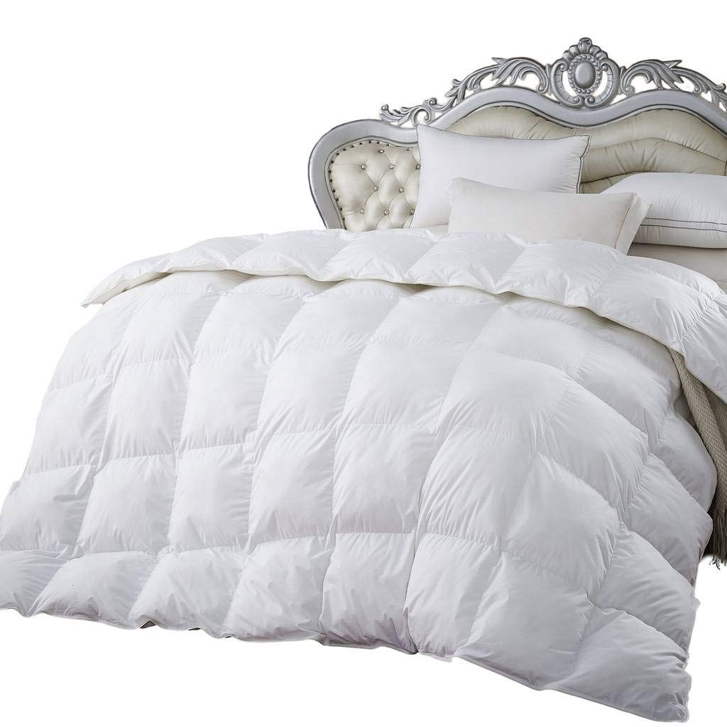 Egyptian Cotton Factory Store 900 Thread Count Baffle Box Light Weight Goose Down Comforter, White, California King