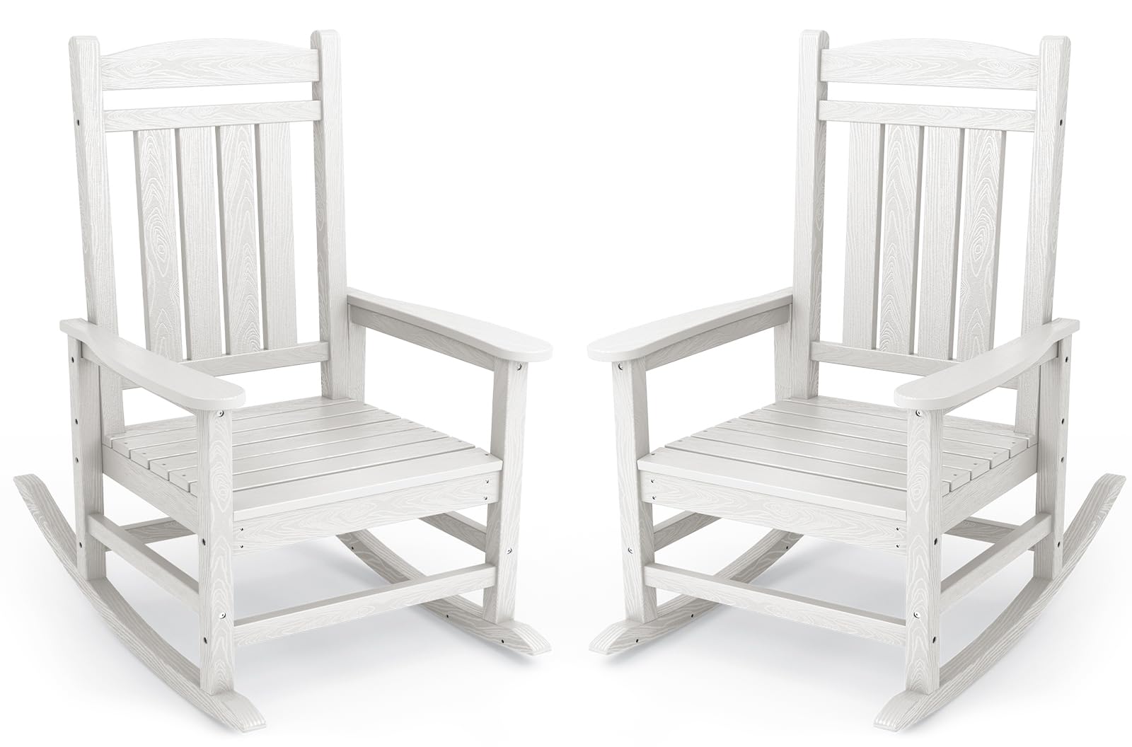 Kingyes Oversized Patio Rocking Chair Set Of 2, High Density Polyethylene Outdoor Rocking Chairs With 350Lbs Support For Adults, Light White