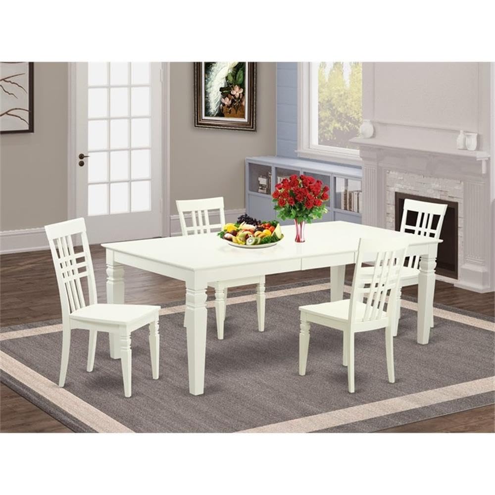 East West Furniture LGLG5-LWH-W 5 Piece Dining Set Includes a Rectangle Dining Table with Butterfly Leaf and 4 Kitchen Chairs, 42x84 Inch, Linen White