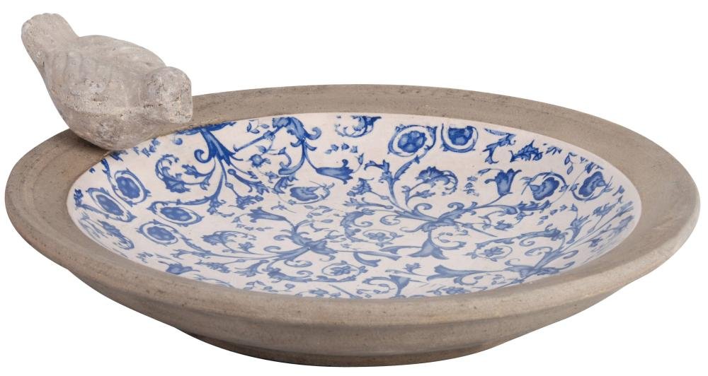 Esschert Design Usa Ceramic Birdbath-Blue/White