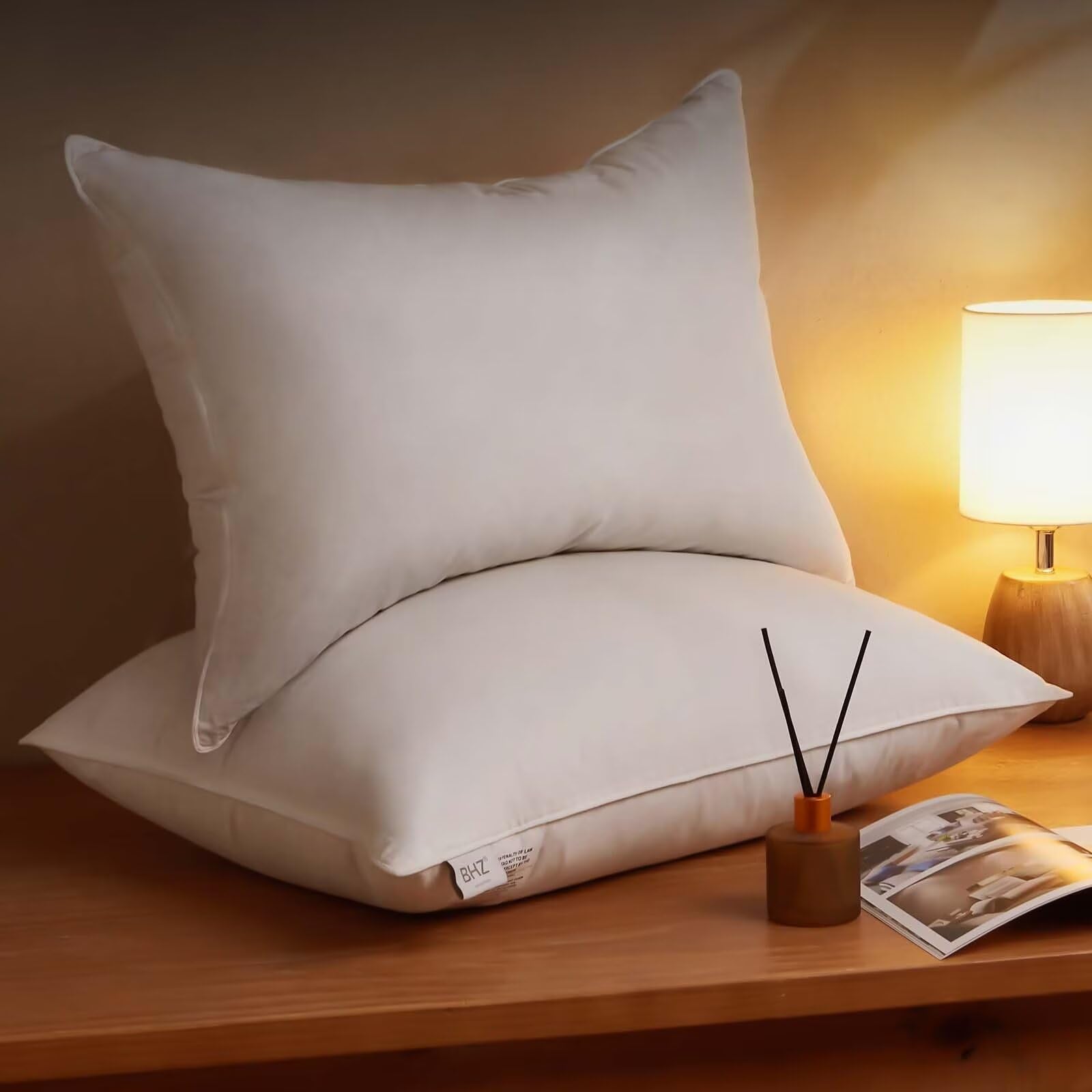 Bhz Goose Down Feather Pillows Standard Size Set Of 2 Pack, Luxury Hotel Alternative Collection Bed Pillow For Sleeping Firm Sof