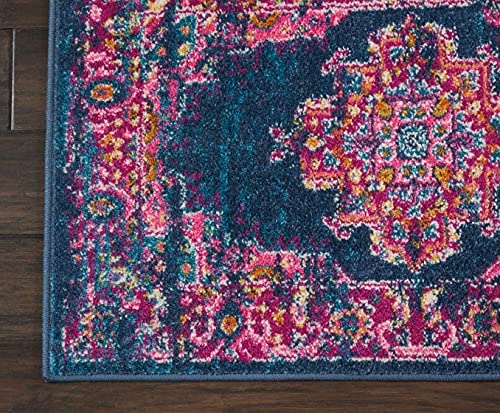 HomeRoots 100% Polypropylene 2â?? x 3â?? Blue and Pink Medallion Scatter Rug