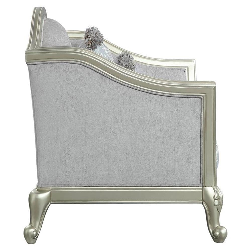 Acme Furniture Linen Upholstery Chair, Light Gray and Champagne
