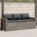 vidaXL 3 Seater Garden Sofa with Cushions PE Rattan Grey Outdoor Sofa 3 Seater Garden Sofa Four Person Garden Sofa