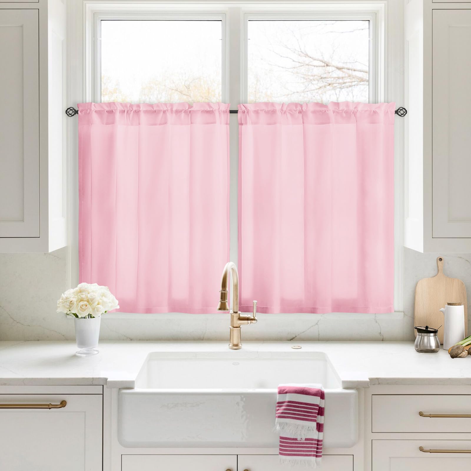 Homeideas Non-See-Through Light Pink Privacy Sheer Curtains 30 X 36 Inches Long 2 Panels Sheer Curtains Light Filtering Window Curtains Drapes For Bedroom Living Room