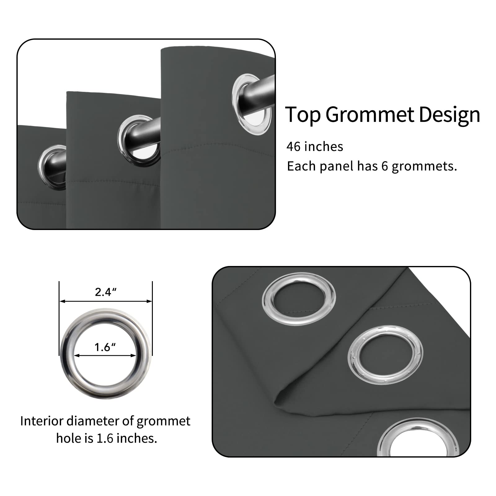 Easy-Going Blackout Curtains For Bedroom, Solid Thermal Insulated Grommet And Noise Reduction Window Drapes, Room Darkening Curtains For Living Room, 2 Panels(46X84 In, Dark Gray)