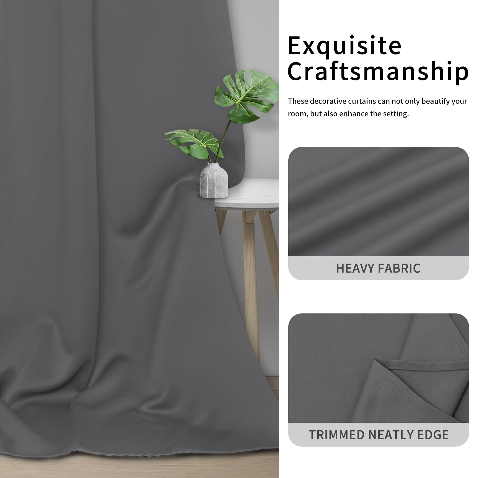 Easy-Going Blackout Curtains For Bedroom, Solid Thermal Insulated Grommet And Noise Reduction Window Drapes, Room Darkening Curtains For Living Room, 2 Panels (42X45 In, Grey)
