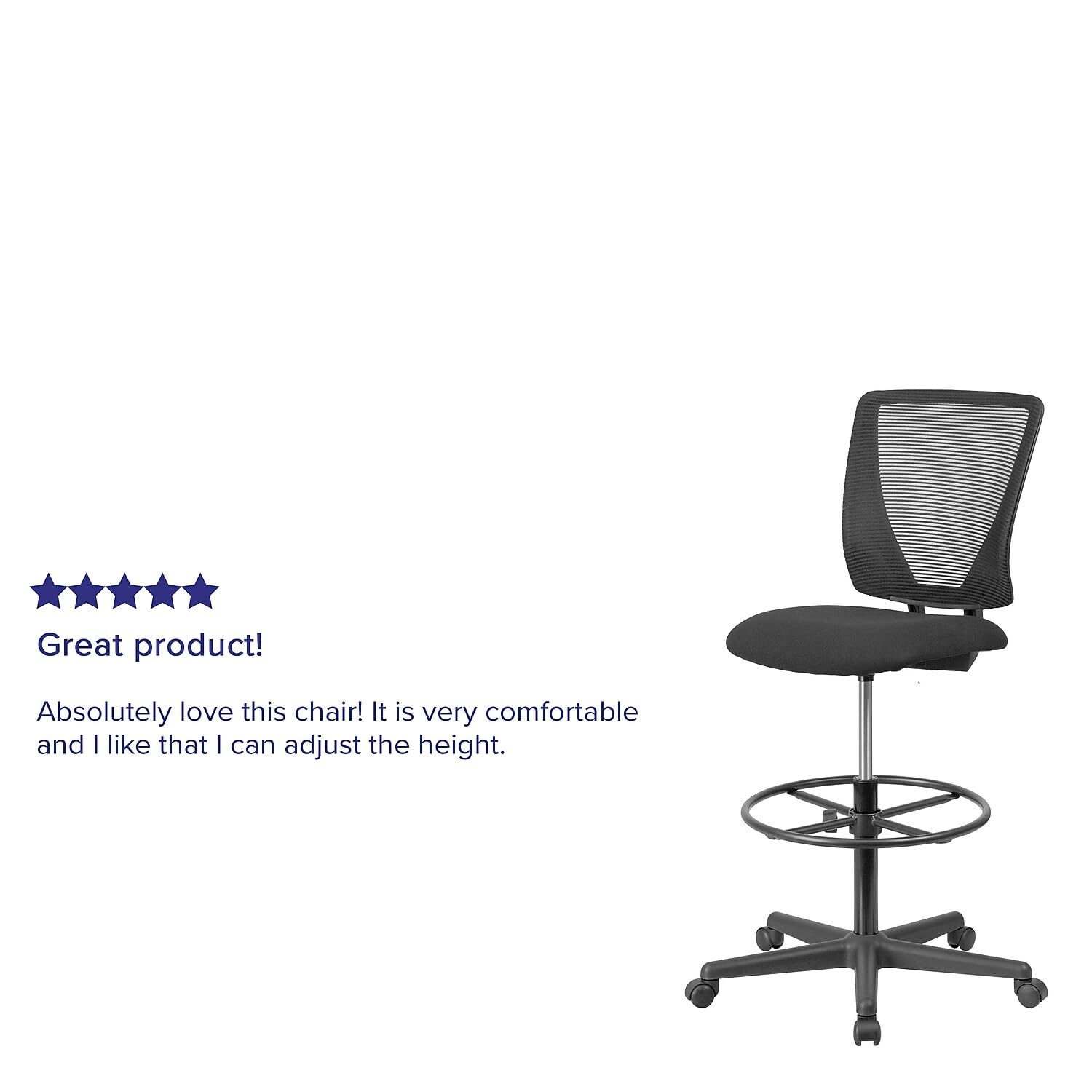 Flash Furniture Harper Ergonomic Mid-Back Mesh Drafting Chair with Black Fabric Seat and Adjustable Foot Ring