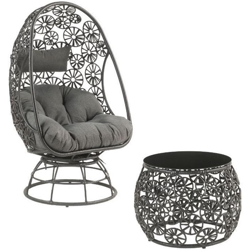 Acme Hikre Wicker Patio Lounge Chair and Side Table in Charcoal and Black