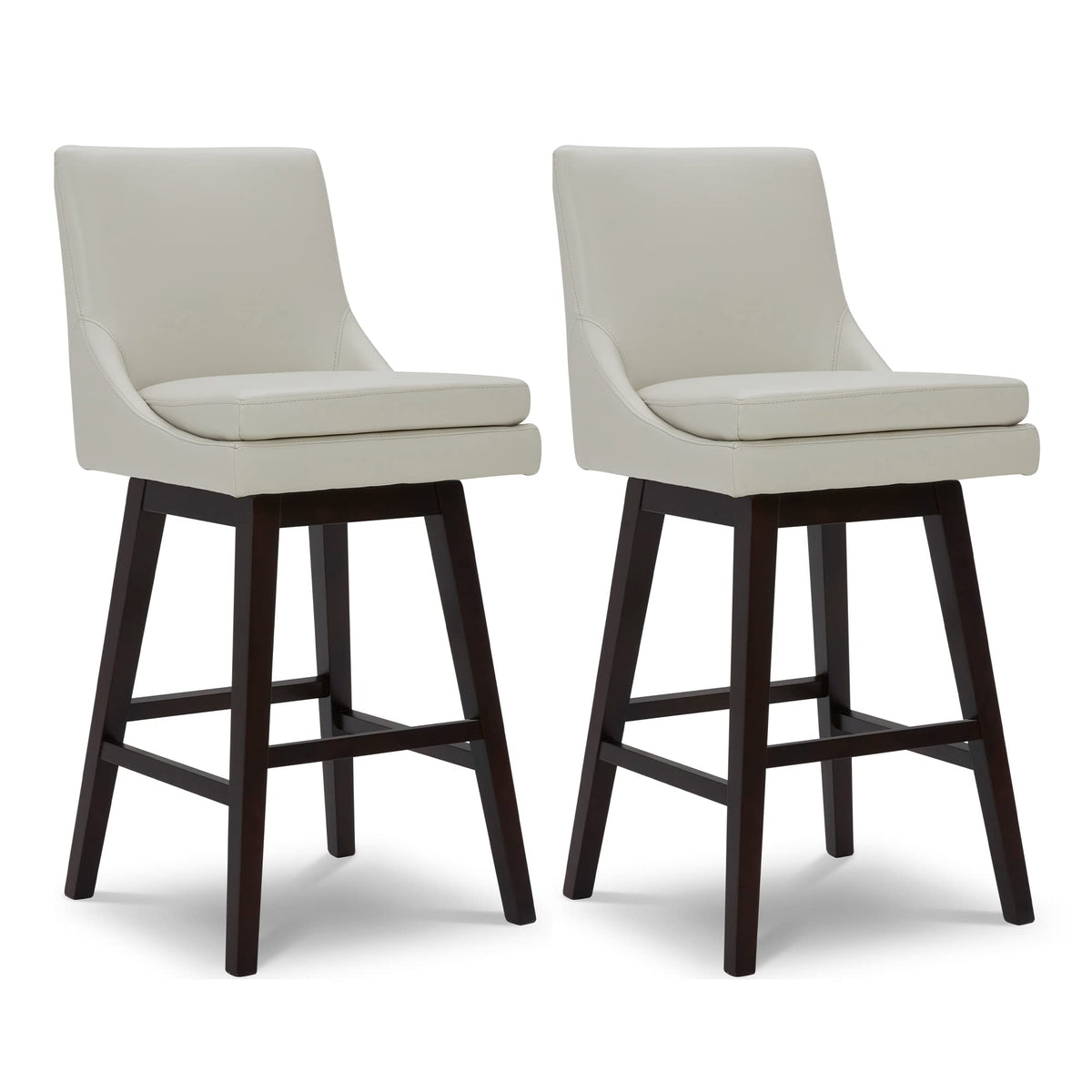 Chita Bar Height Swivel Barstool With Back Set Of 2, Fsc Certified Upholstered Bar Stool, 30.7' H Seat Height, Pu Leather In Creamy Gray