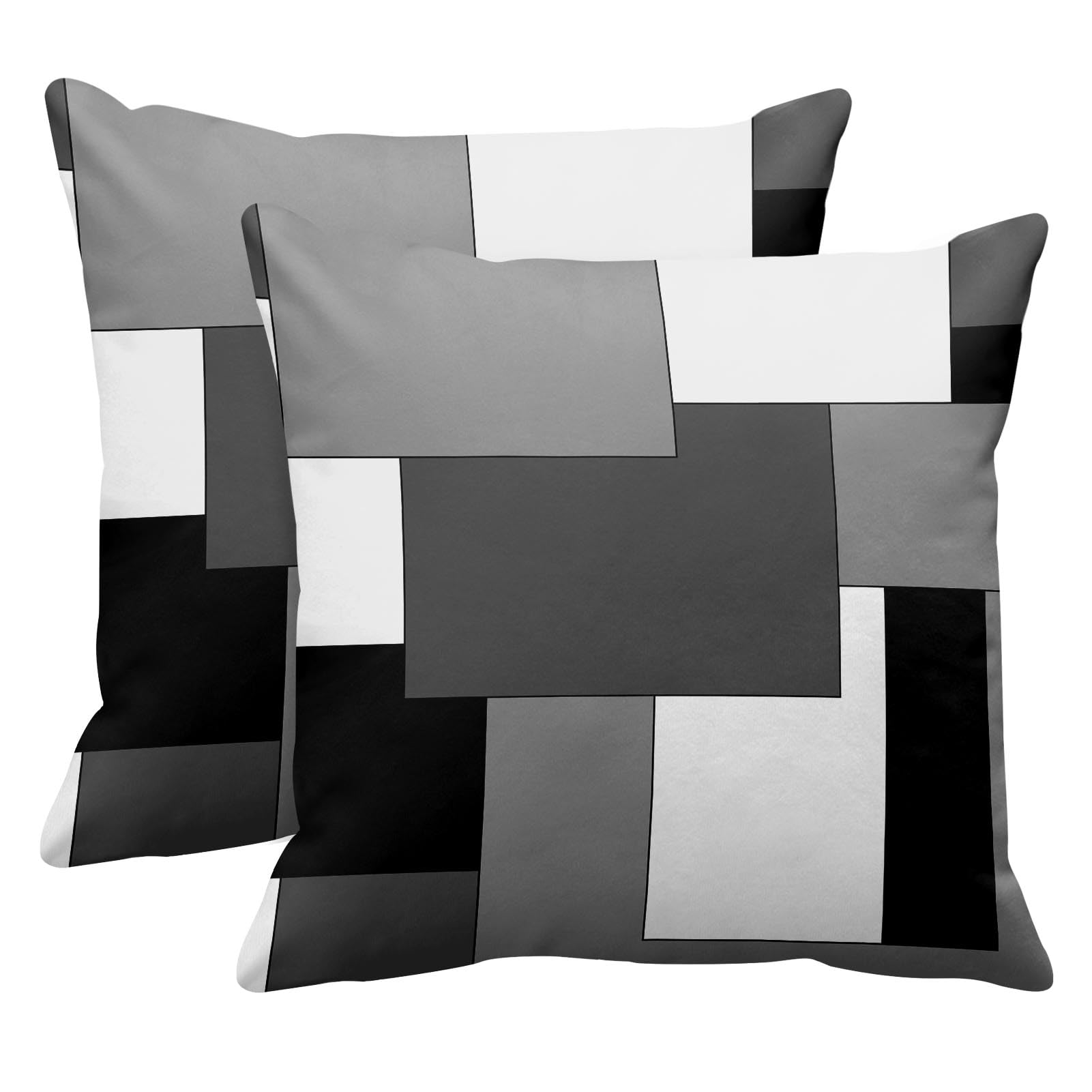 Emvency Set Of 2 Grey Geometric Throw Pillow Cover Black Gray White Painting Abstract Checkered Design Decorative Pillow Case Mo