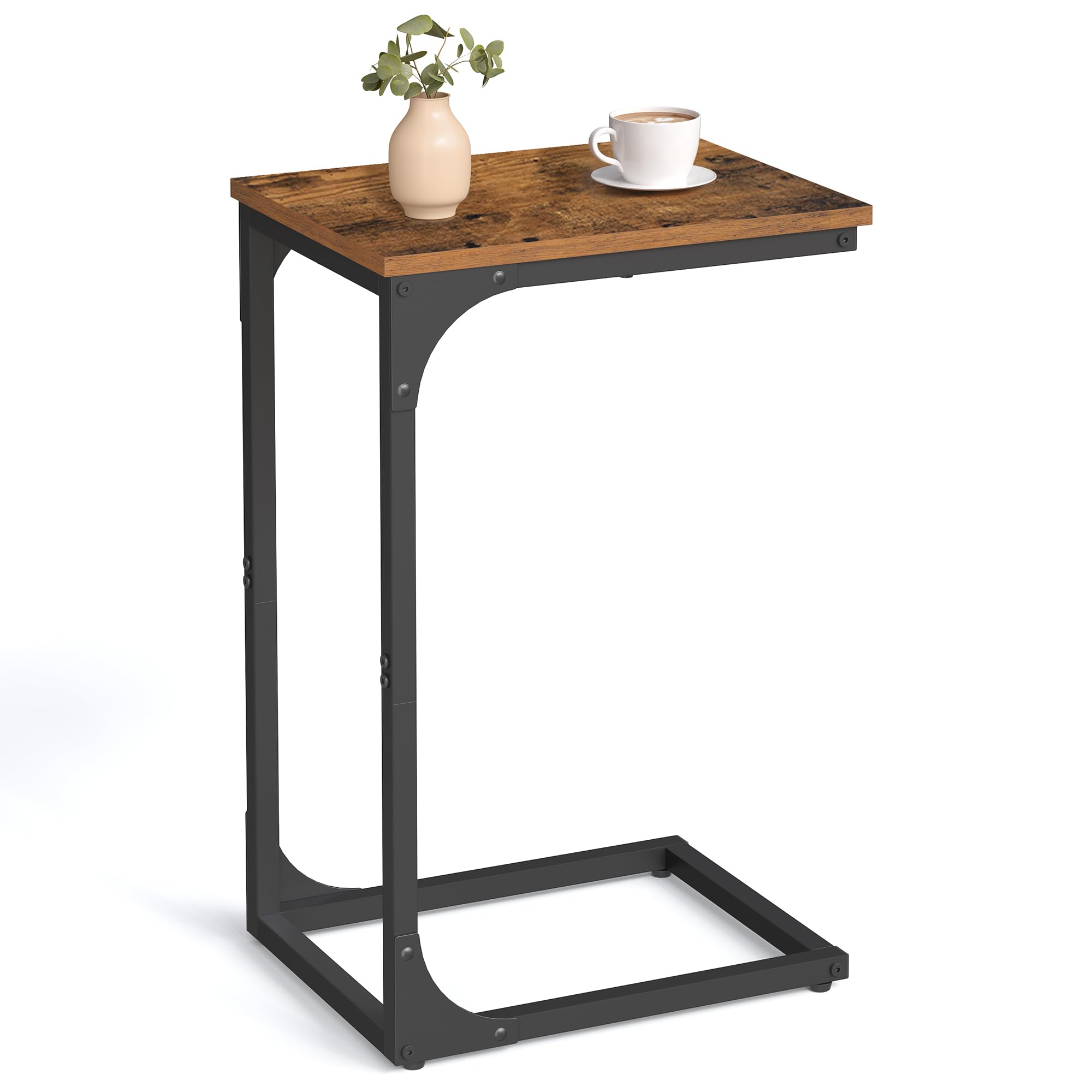 VASAGLE C-Shaped End Table, Small Side Table for Couch, Sofa Table with Metal Frame for Living Room, Bedroom, Bedside, Rustic Br