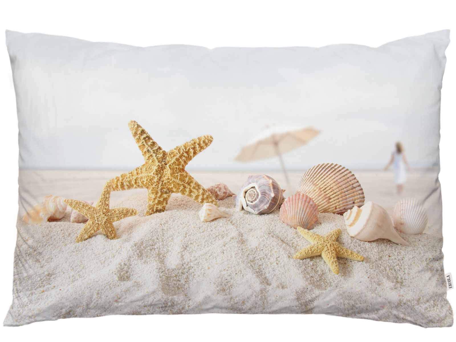 Ekobla Throw Pillow Cover Sandy Beach Tropical Ocean Sea Waves Starfish Shell Exotic Holiday Coastal Decor Lumbar Pillow Case Cu