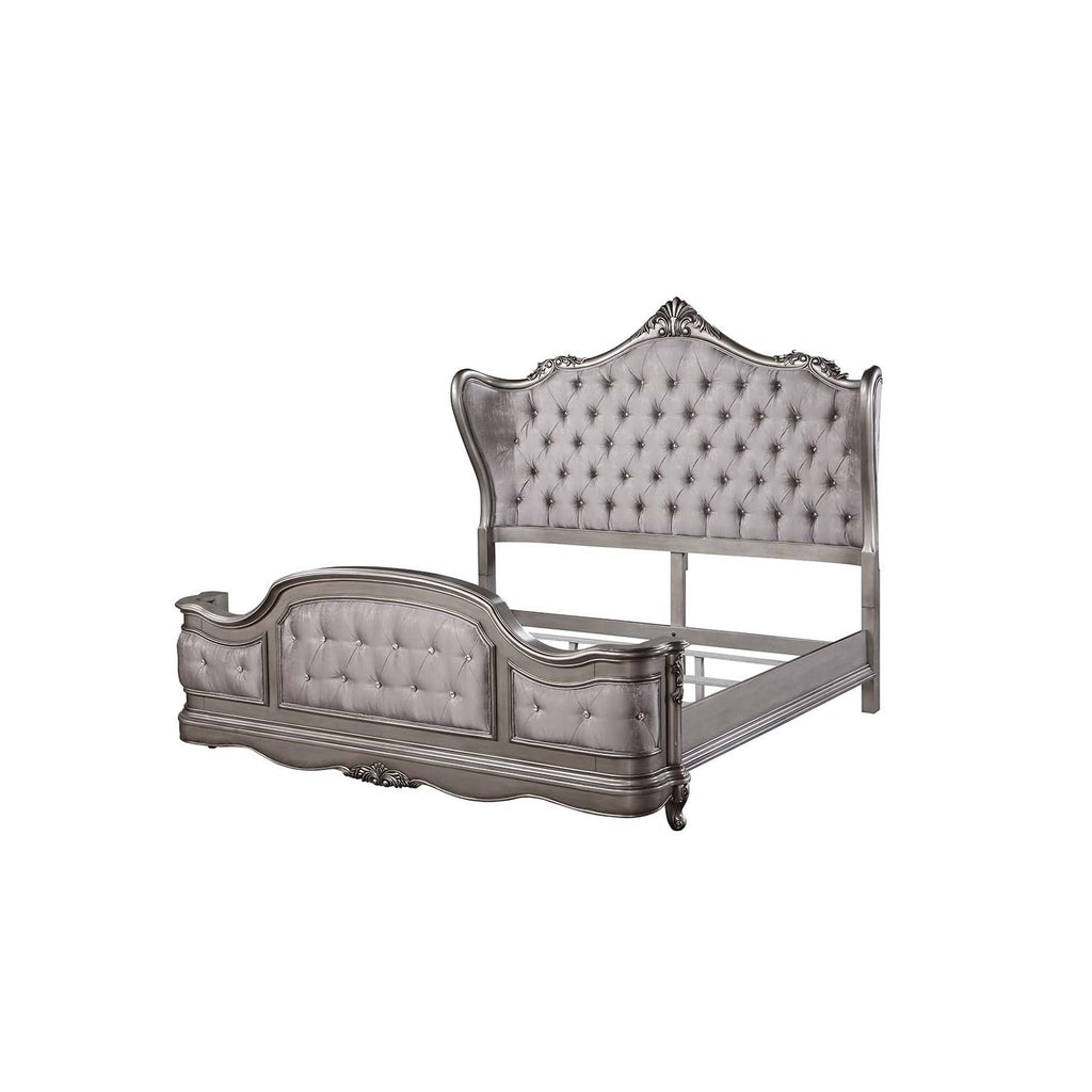 Acme Furniture Ariadne Eastern King Bed in Velvet & Antique Platinum Finish