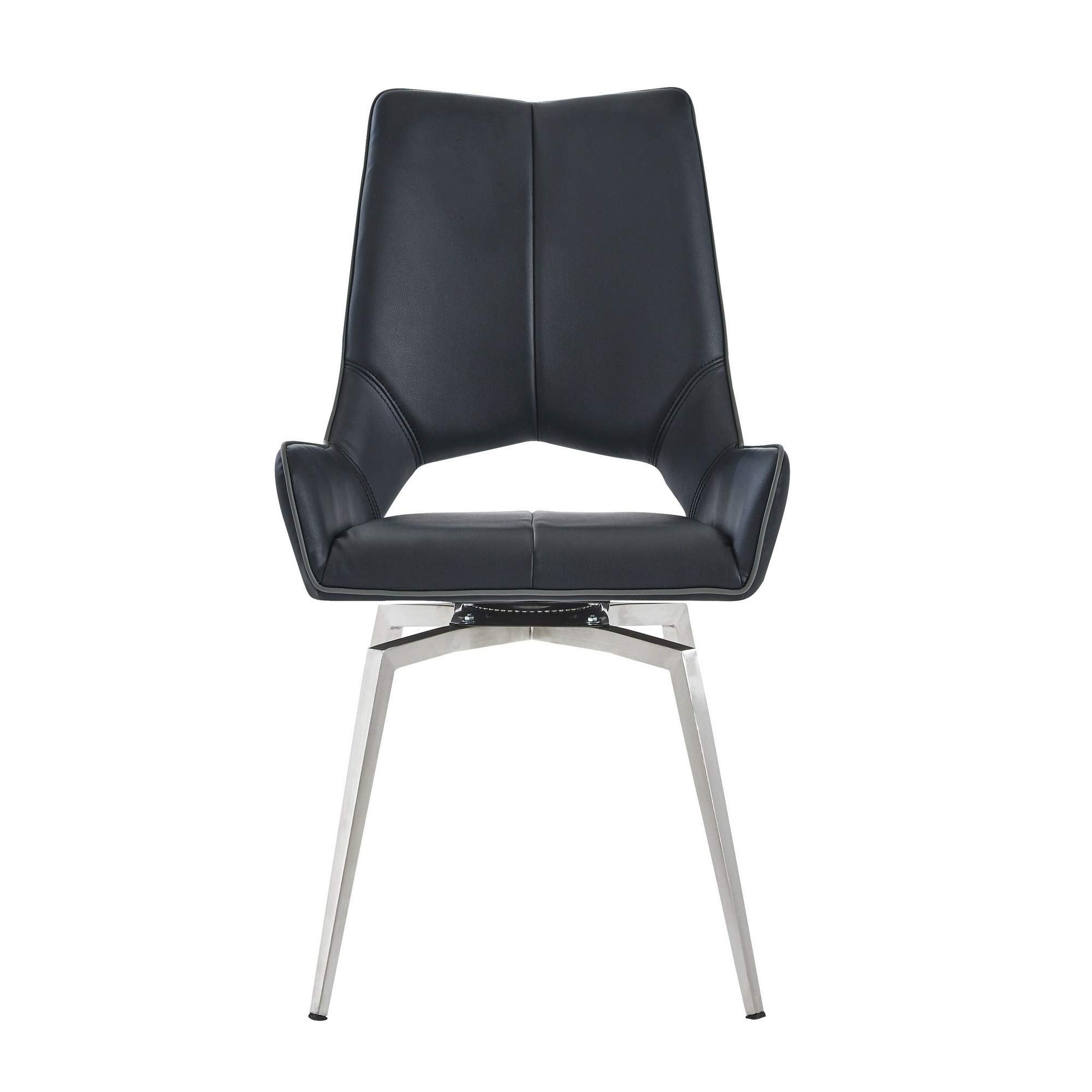 HomeRoots Set of 2 Black Bucket Style Dining Chairs with Metalic Silver Base