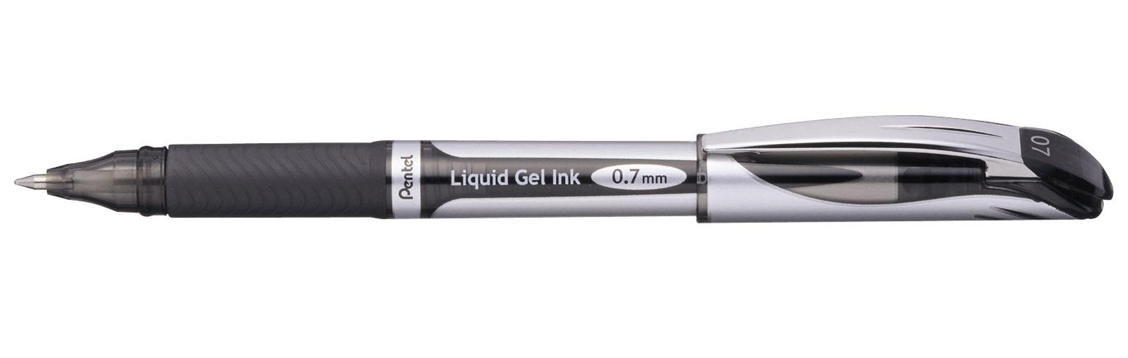 Pentel Energel Deluxe Liquid Gel Pen, Medium Point, 0.7 Mm, Silver Barrel, Black Ink