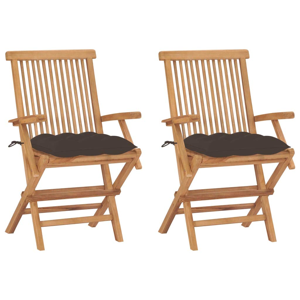 vidaXL Solid Teak Wood Patio Chairs with Taupe Cushions