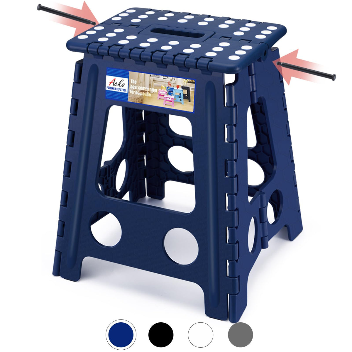 Acko Folding Step Stool Foldable 16 Inch Stool 400 Lbs Capacity,Plastic Stools For Adults And Kids,Collapsible Stool For Kitchen