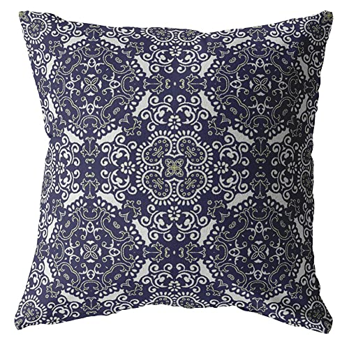 HomeRoots Navy Boho Pattern Decorative Suede Throw Pillow