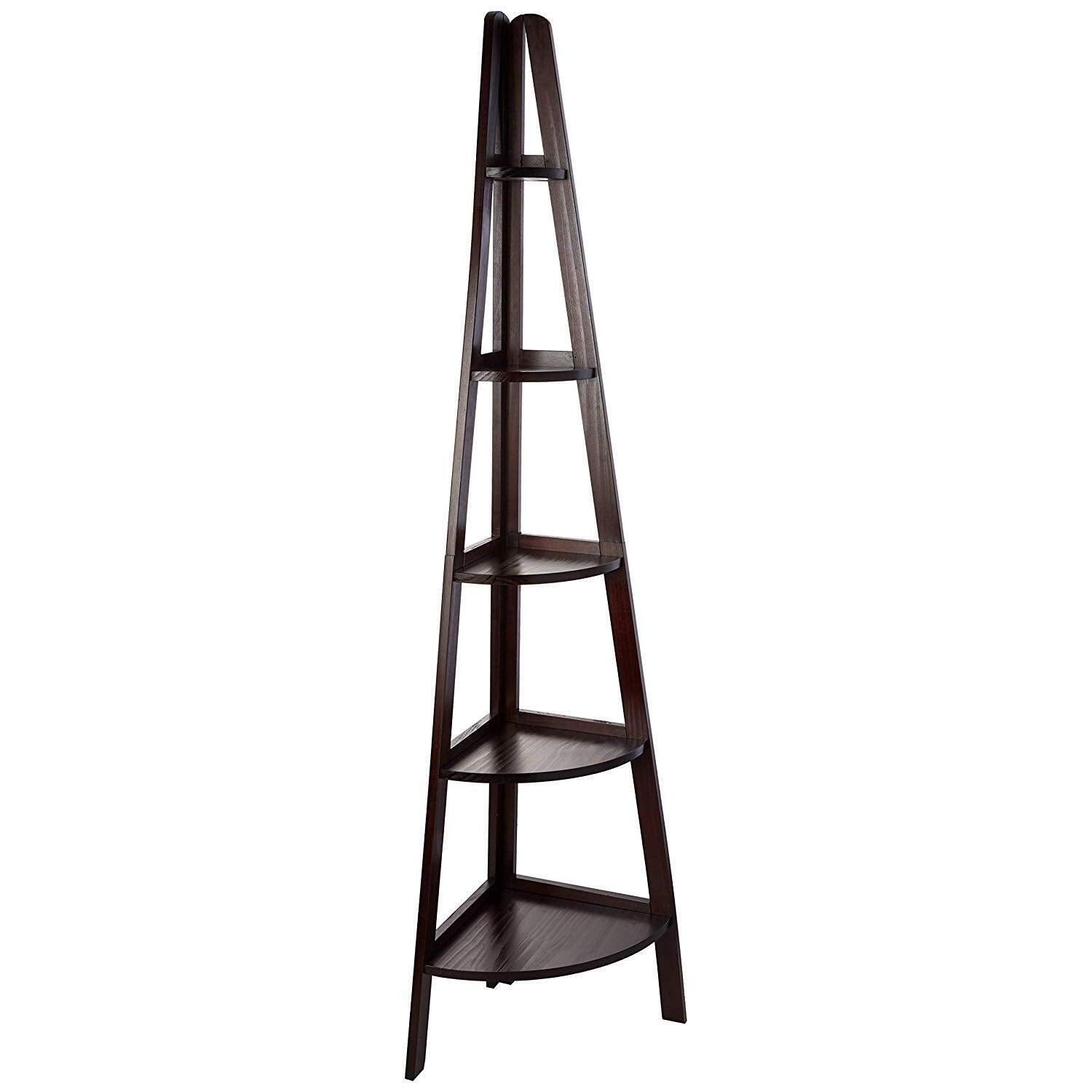 Casual Home 100% Solid Wood 5-Shelf Ladder Bookcase, Corner, Espresso
