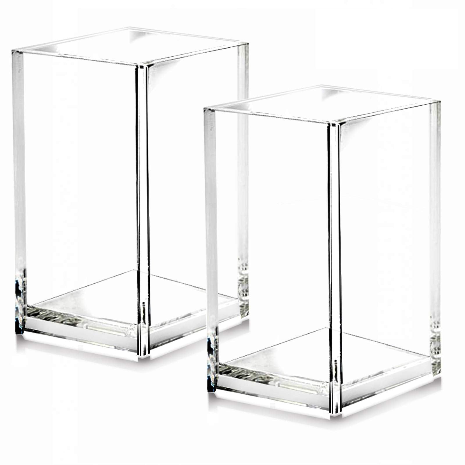 2 Pack Clear Acrylic Pencil Pen Holder Cup,Desk Accessories Holder,Makeup Brush Storage Organizer,Modern Design Desktop Statione