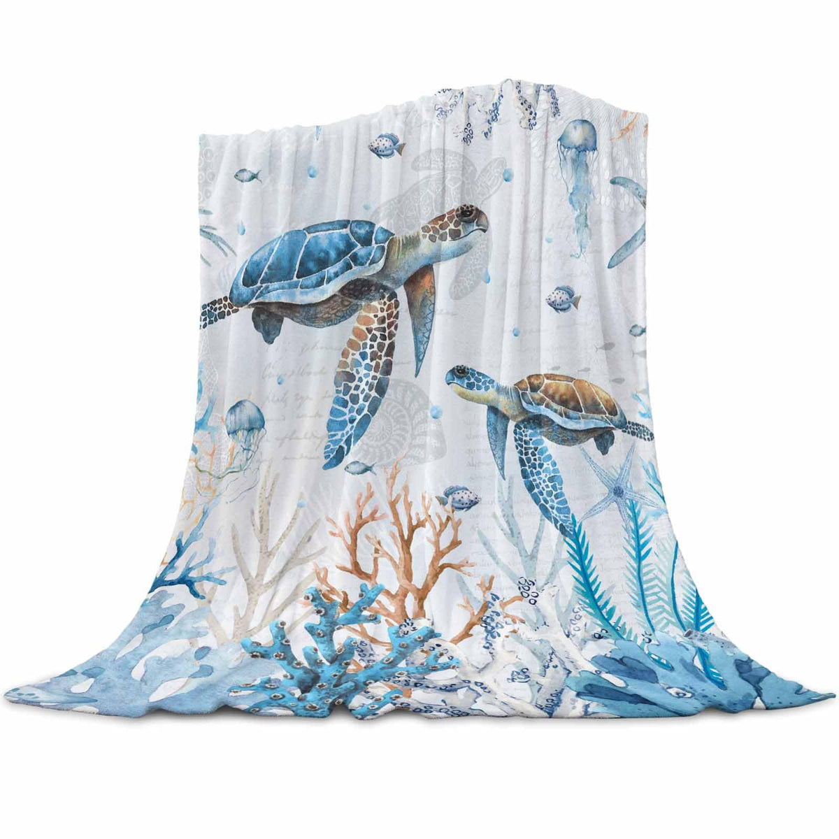 Fleece Throw Blanket Super Soft Warm Flannel Sea Turtle Child Blankets For Couch, Sofa Bed, Cozy,Fuzzy And Lightweight,Nautical