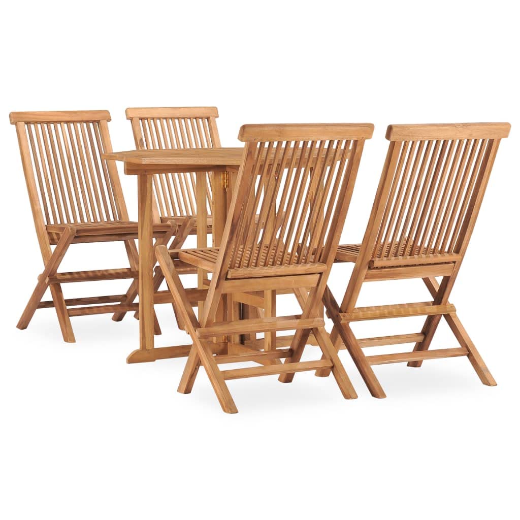 vidaXL Outdoor Dining Set, Solid Teak Wood, Foldable Design, Patio Garden Furniture Set, Includes Square Table and 4 Chairs.
