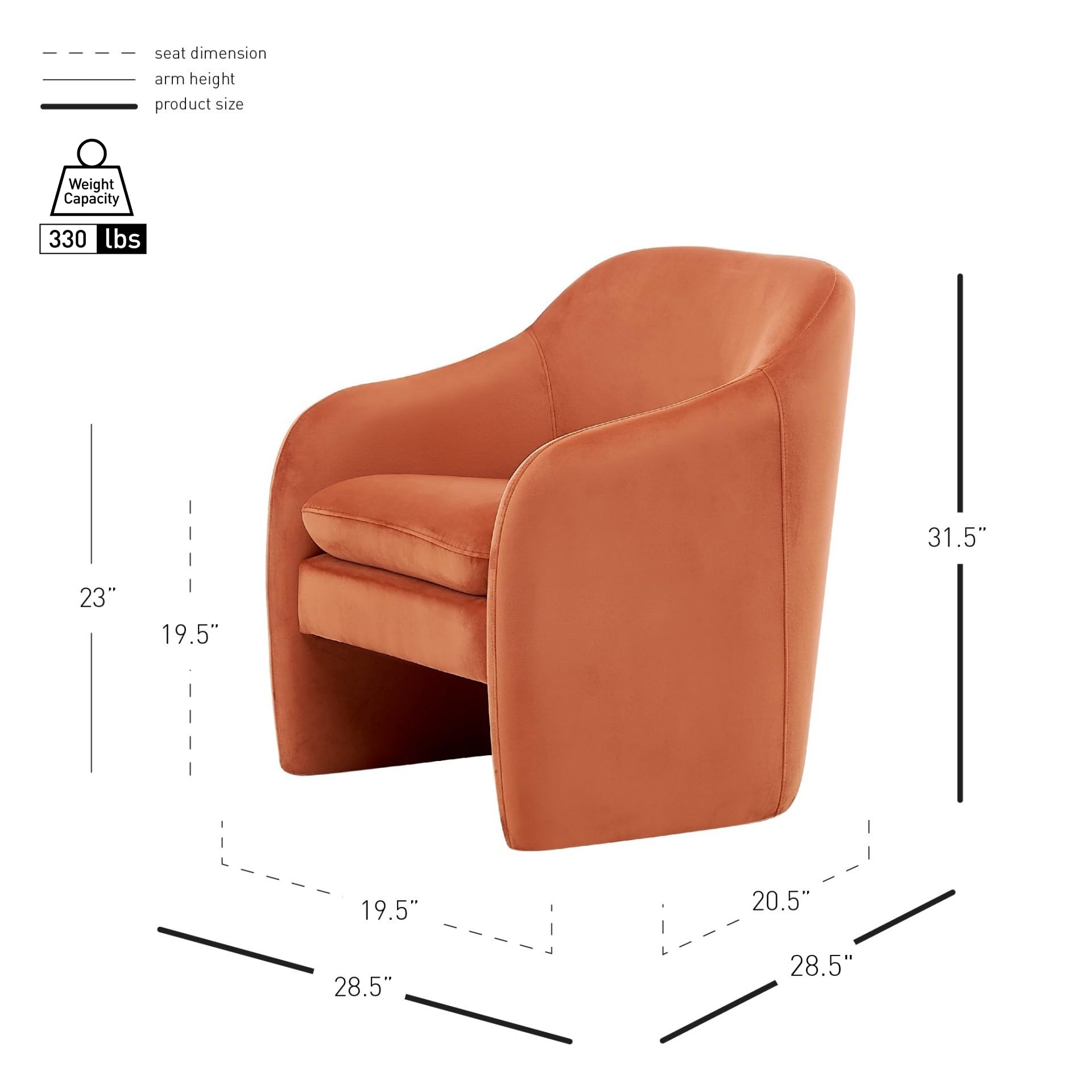 Npd Furniture And More Zella Velvet Fabric Arm Accent Chair, Orange