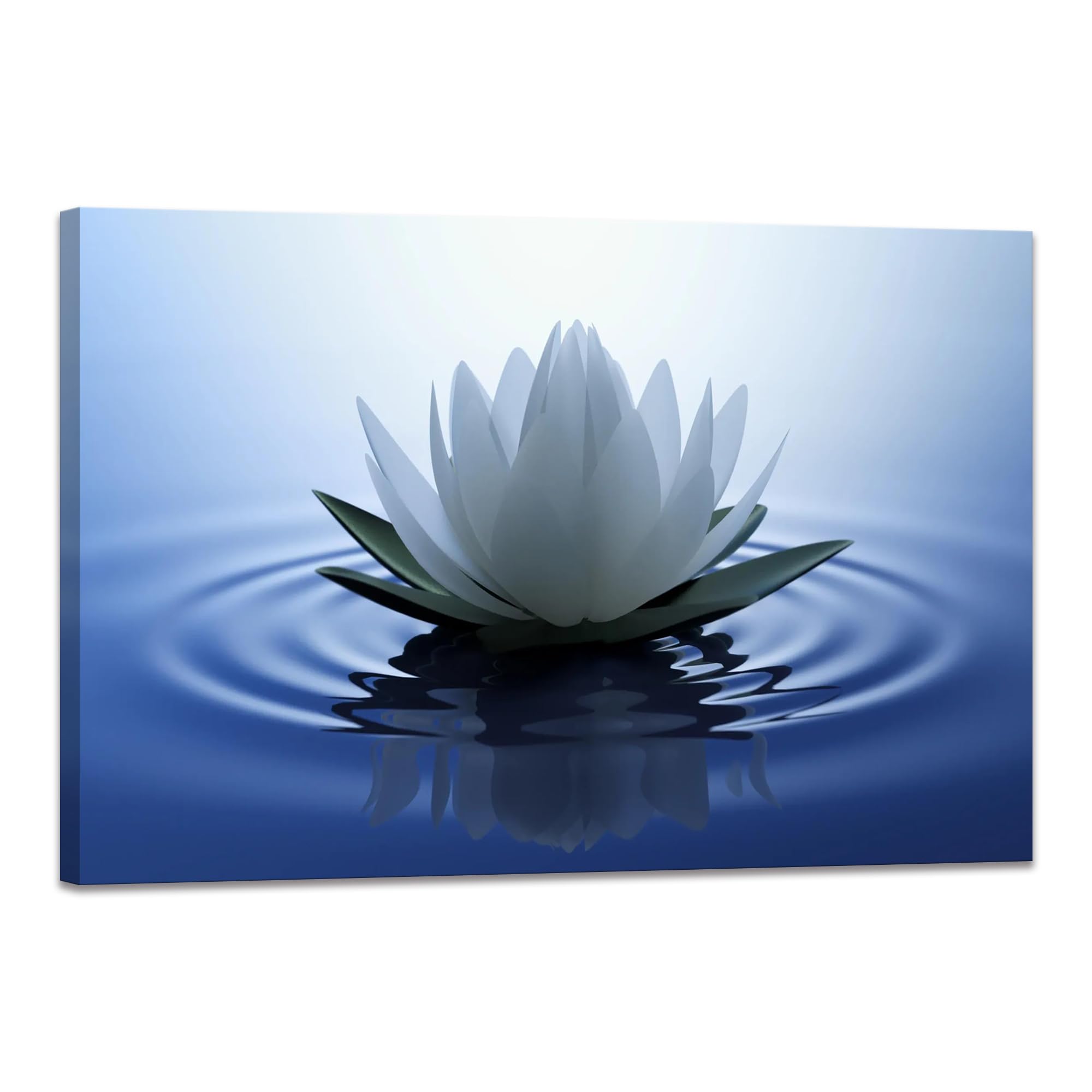 White Lotus Wall Art Canvas Pictures Print Spiritual Meditation Artwork Poster for Yoga Room Bathroom Zen Spa Photo Decor Framed