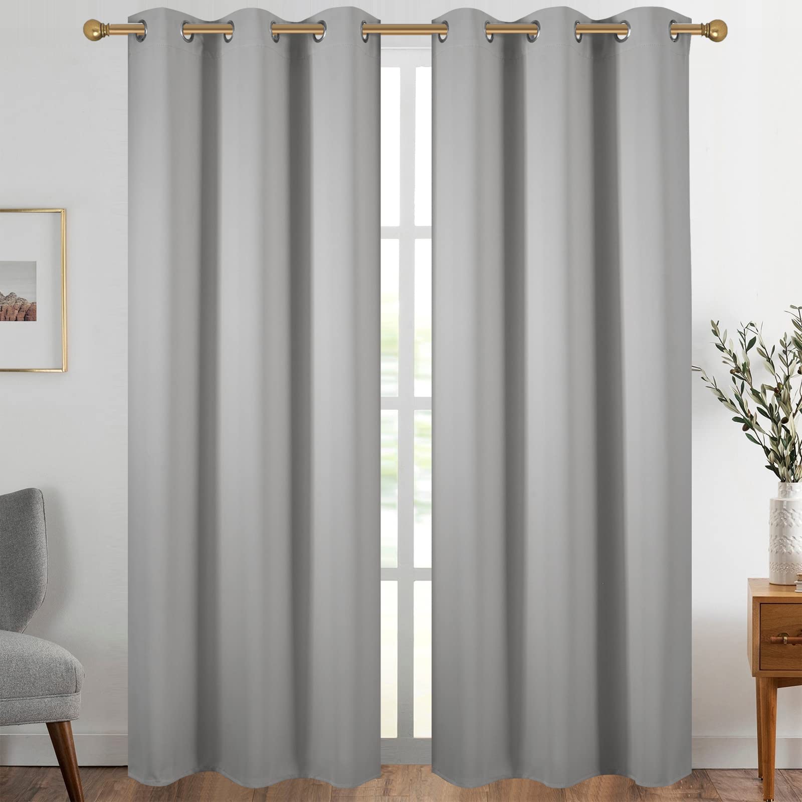 Diraysid Light Grey Grommet Blackout Curtains For Bedroom Thermal Insulated Room Darkening Curtains Drapes, 38 X 84 Inch, 2 Pane