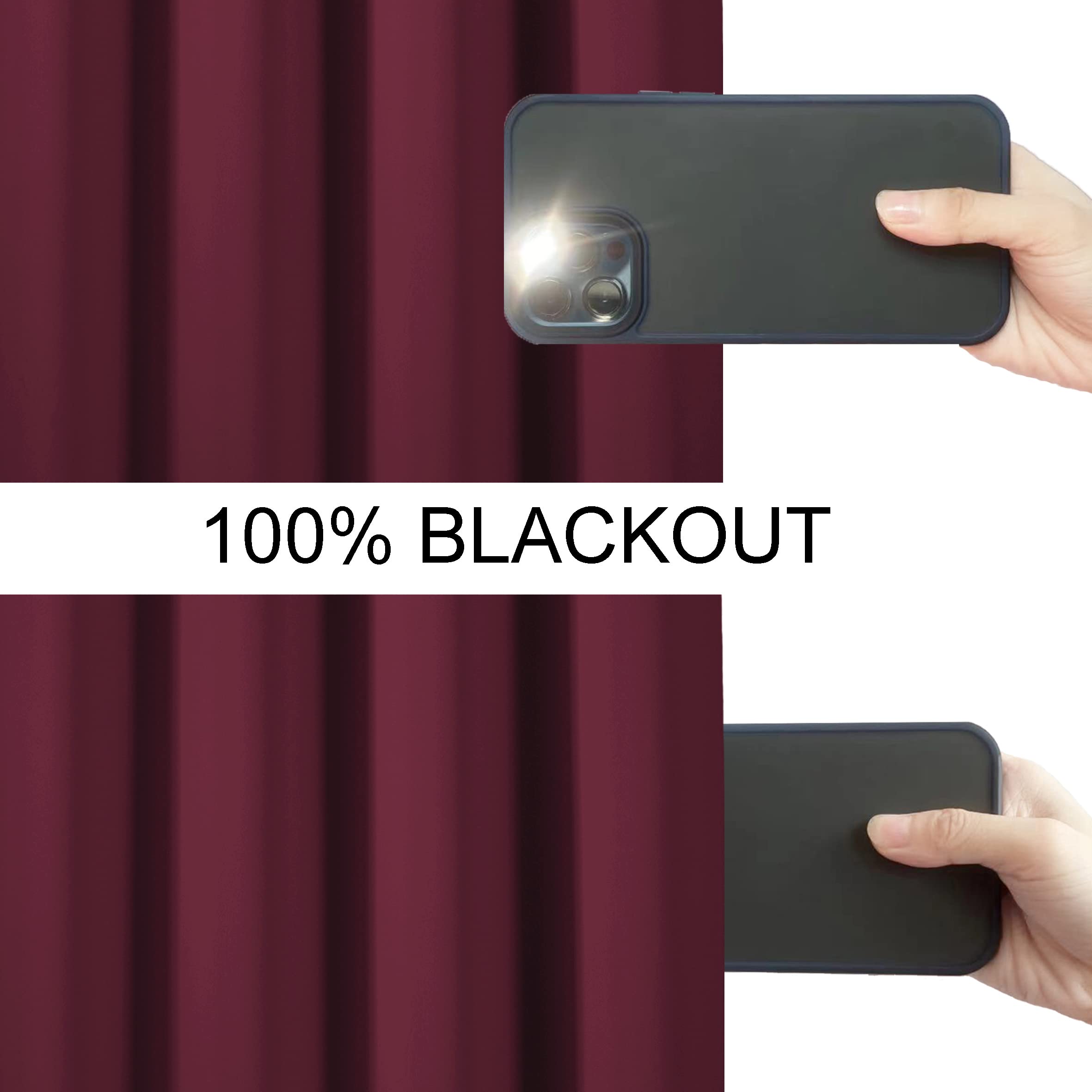 Lemomo 100% Blackout Curtains 52 X 72 Inch/Burgundy Red Curtains 2 Panels With Black Lining Room Darkening Thermal Insulated Bed