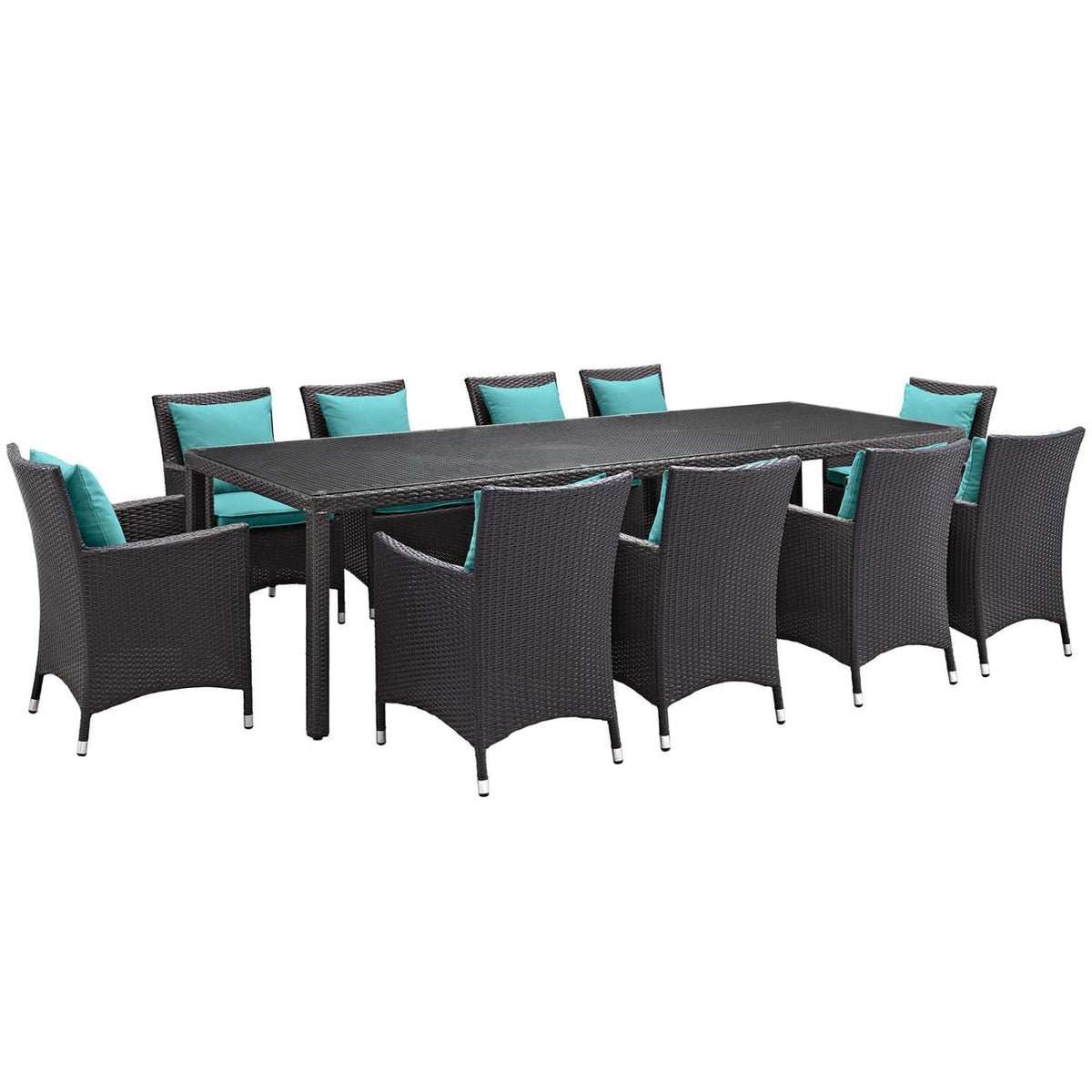 Modway Convene 11-Pc Outdoor Patio Dining Set With Washable Cushion Covers In Espresso Turquoise