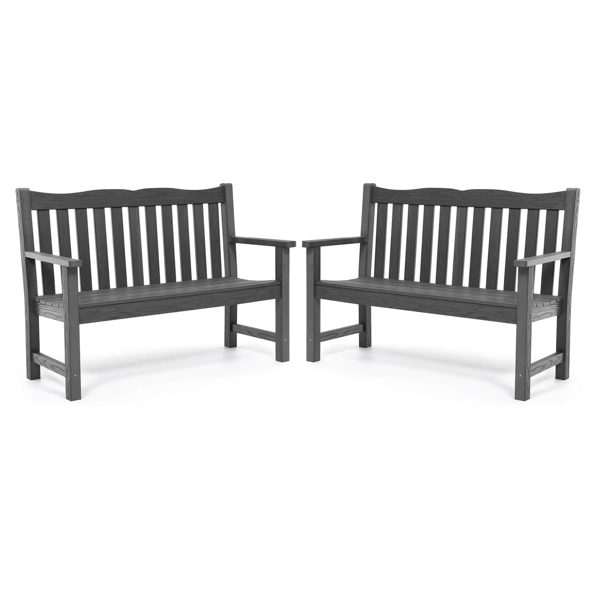 Outdoor Bench, Waterproof Garden Benches Set Of 2, Never Rot Or Fade, For Garden, Porch, Backyard And Deck, Grey