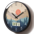 Silent Wall Clock with Day Week Temperature Wilderness with Sunset Non-ticking Battery Operated Large Digital Modern Clocks Disp