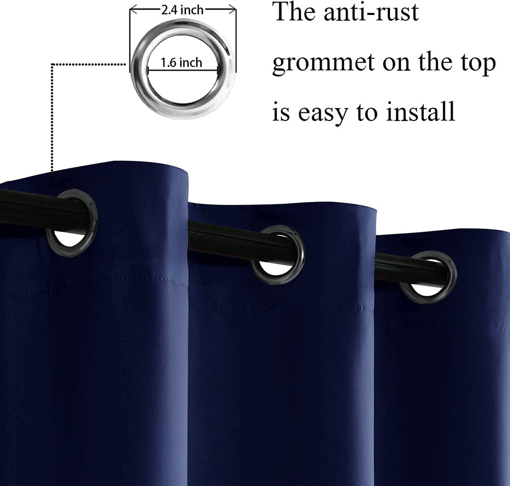 Jiuzhen Navy Blue Blackout Curtains With Tiebacks Thermal Insulated, Light Blocking And Noise Reducing Grommet Curtains For Bedroom And Living Room, Set Of 2 Window Curtain Panels, 42 X 72 Inch Length