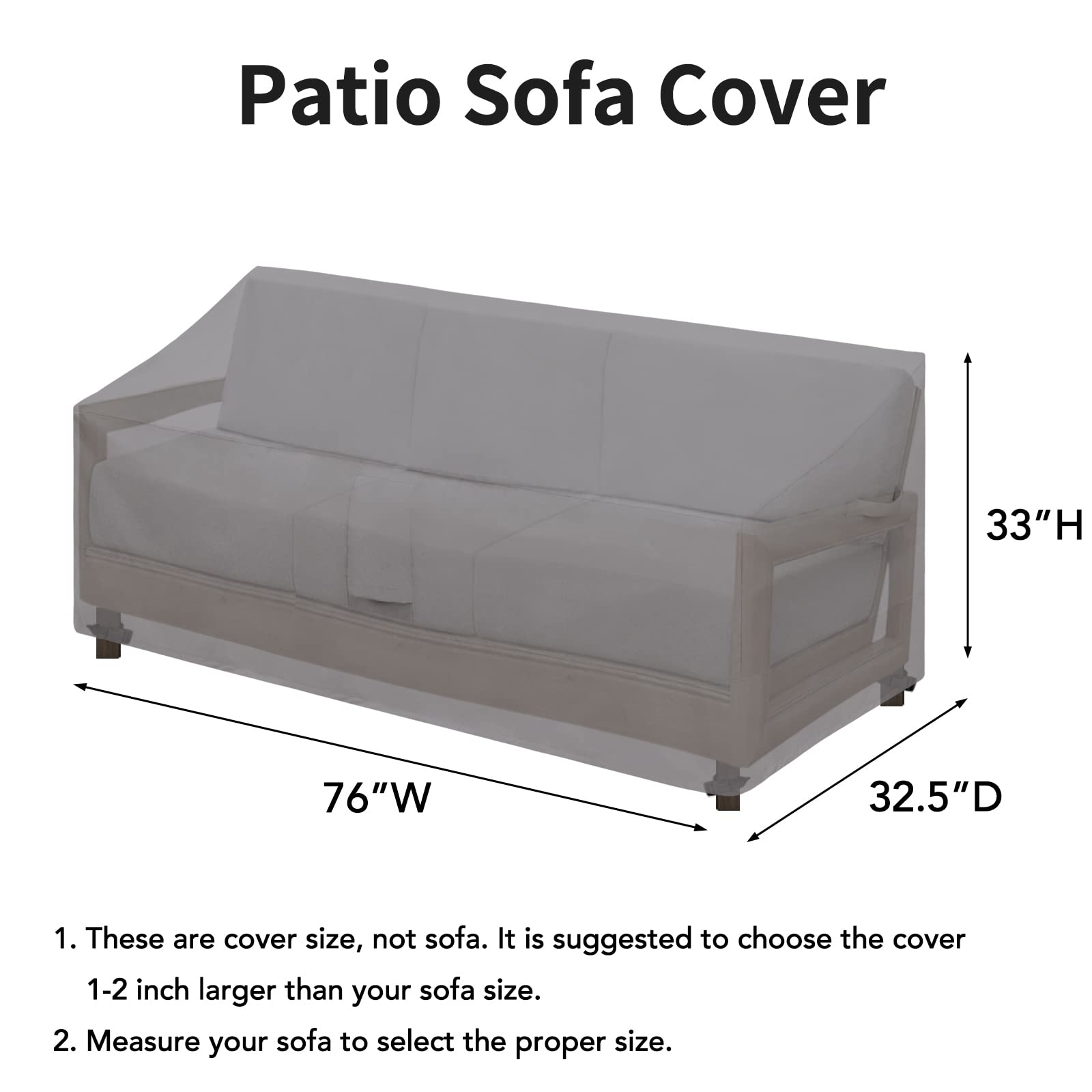 Easy-Going Waterproof Patio Sofa Cover Uv Resistant 3 Seater Outdoor Sofa Cover Weatherproof Lawn Patio Furniture Cover With Tape Sealed Seam (76Wx32.5Dx33H Inch, Gray)