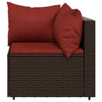 vidaXL Patio Corner Sofa with Cushions - Outdoor Furniture with Sturdy Steel Frame and Weather-Resistant Poly Rattan - Brown and Red