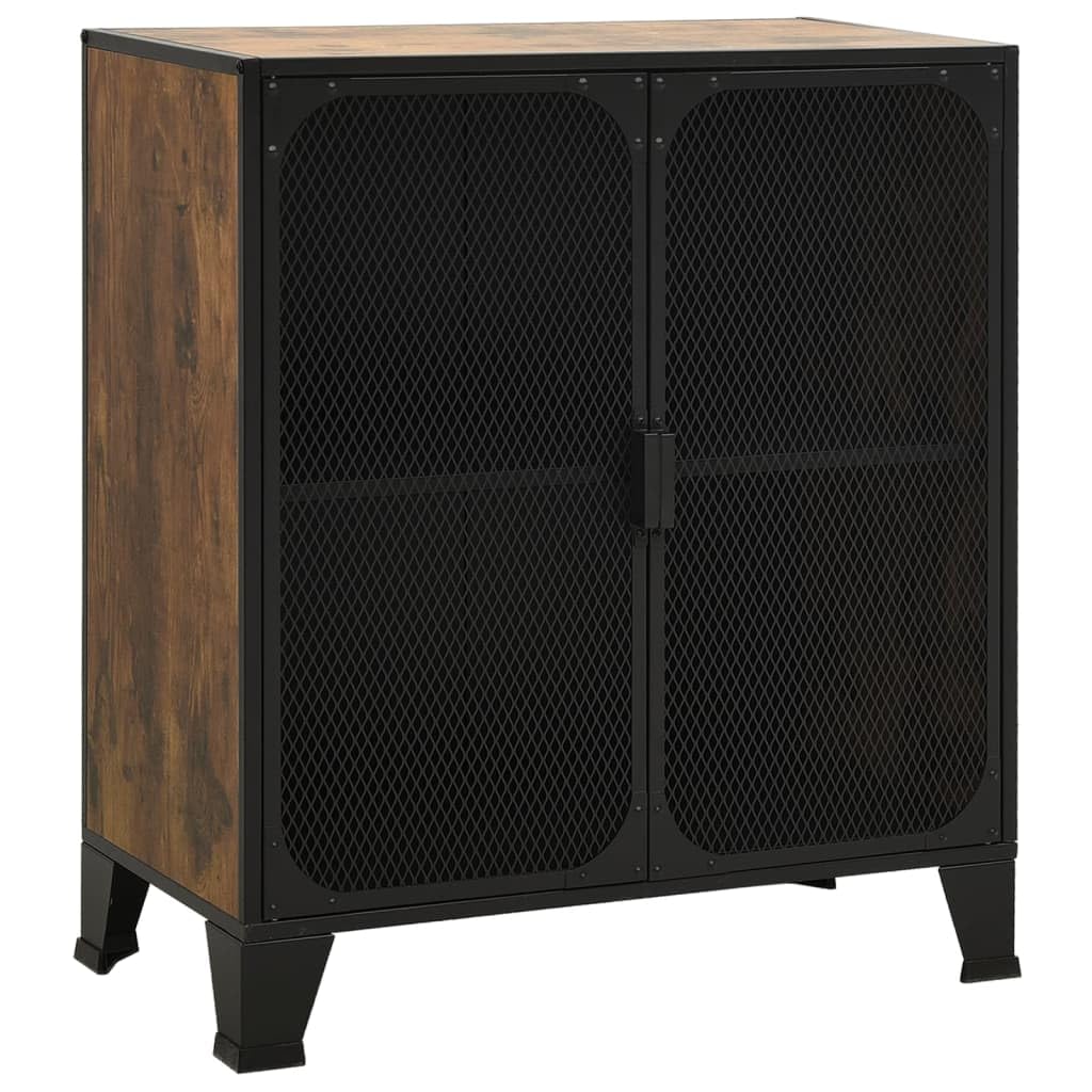 vidaXL Rustic Brown Storage Cabinet - Strong Metal and MDF Construction, Double Mesh Doors, Easy to Clean, Ample Space for Books, DVDs and More, Ideal for Living Room or Bedroom
