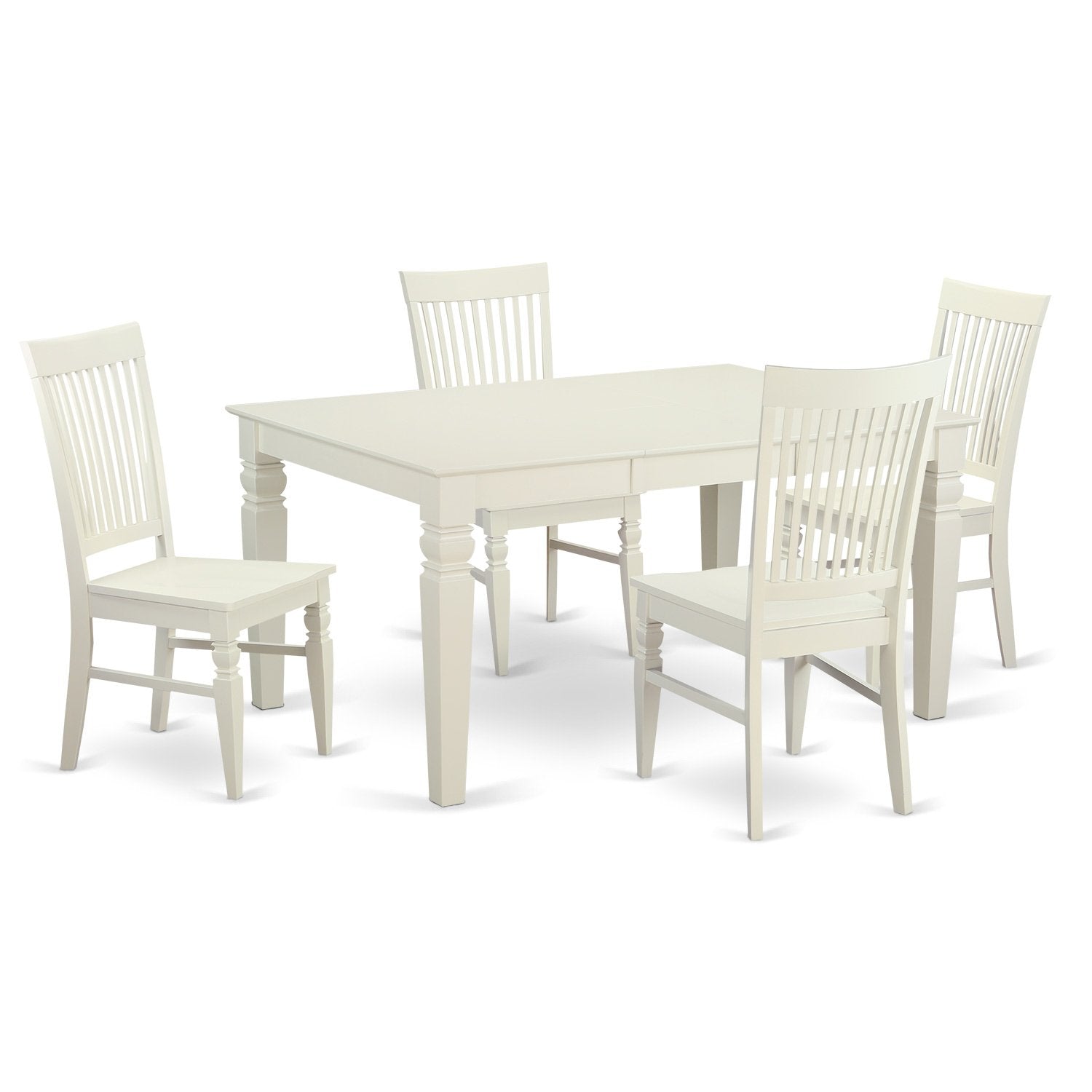East West Furniture WEST5-WHI-W 5 Piece Kitchen Set for 4 Includes a Rectangle Room Table with Butterfly Leaf and 4 Dining Chairs, Wood Seat, Linen White