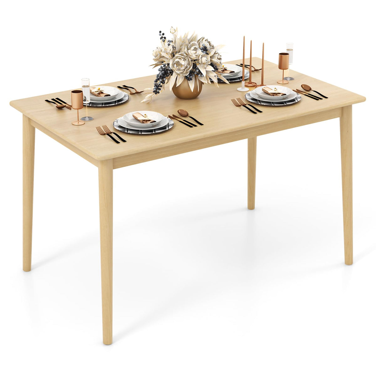 Giantex 48-Inch Dining Table With Rubber Wood Legs, 220 Lbs Capacity, Farmhouse Rectangular Dinette Table For Dinner, Small Spac