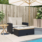 vidaXL Garden Sofa with 2 Seater Cushions, Outdoor Seat, Loveseat, Patio Furniture Terrace Balcony, Rattan and Wood Acacia Black