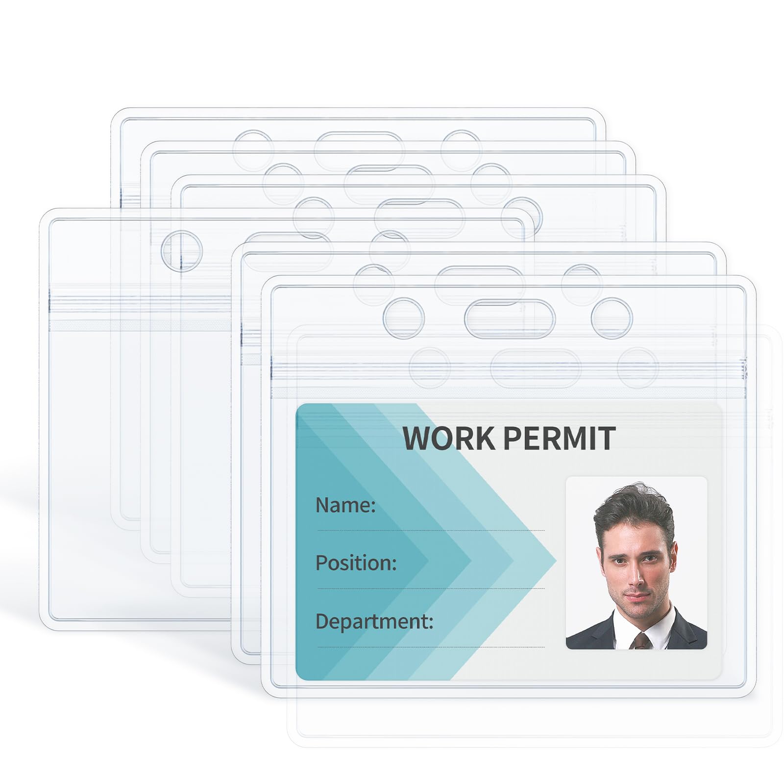 Uniclife 6 Pack Id Badge Holder Horizontal Clear Plastic Case With Resealable Zip Soft Waterproof Card Protector Pouch For Offic