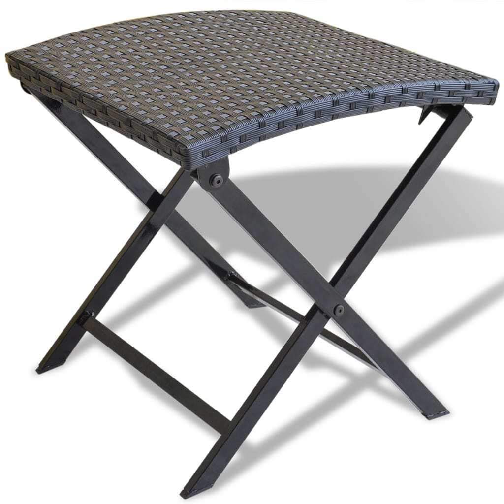 Vidaxl Folding Stool Outdoor Garden Pation Courtyard Foot Rests Home Furniture Folding Portable Camping Chair Seating Poly Rattan Black