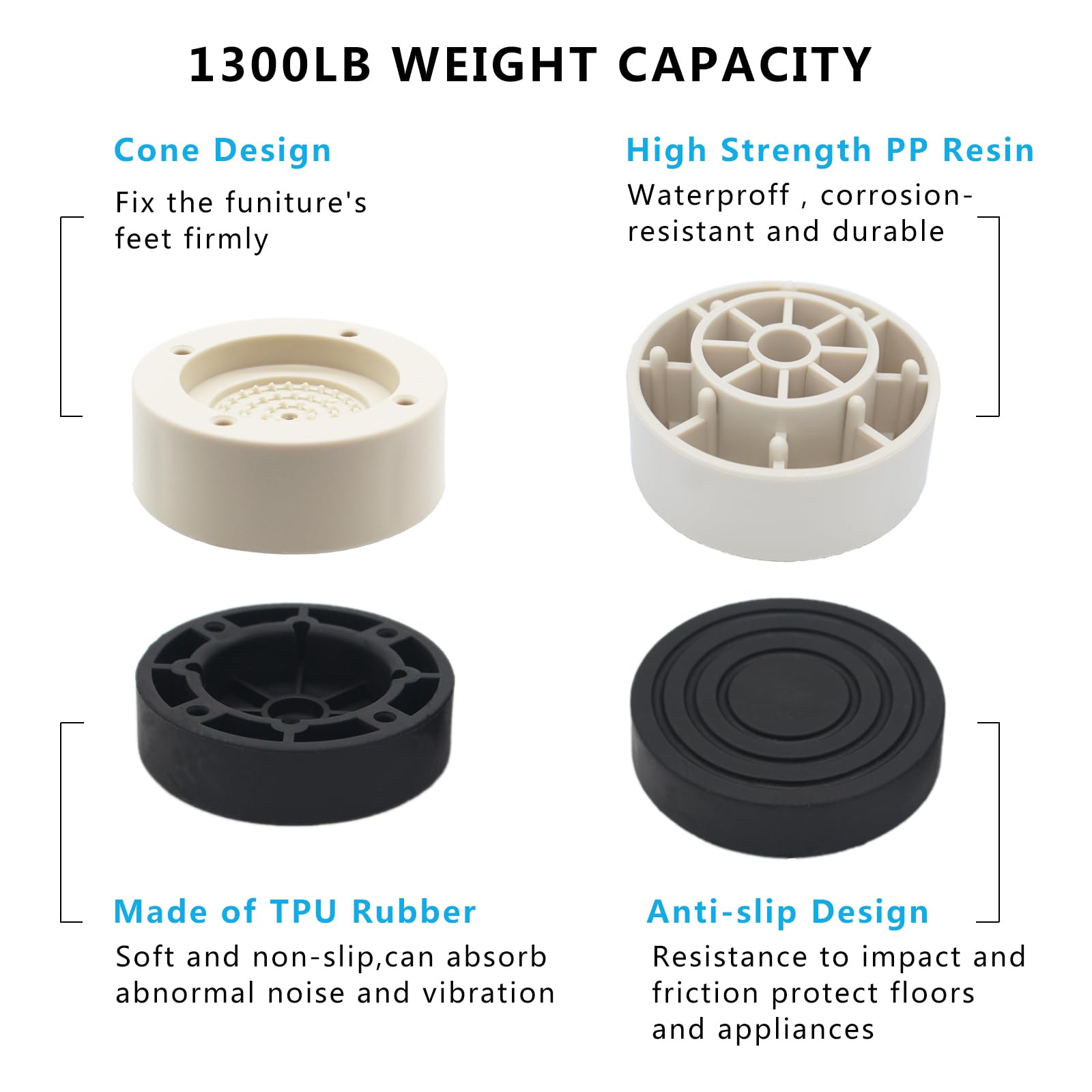 Hanihua Beige Furniture Risers Bed Risers (Set Of 4), 1'', 2'', 3 Inch Adjustable Round Bed Lifts Risers For Table, Sofa, Couch,