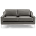 Modway Harness 64" Leather Loveseat In Gray With Stainless Steel Base