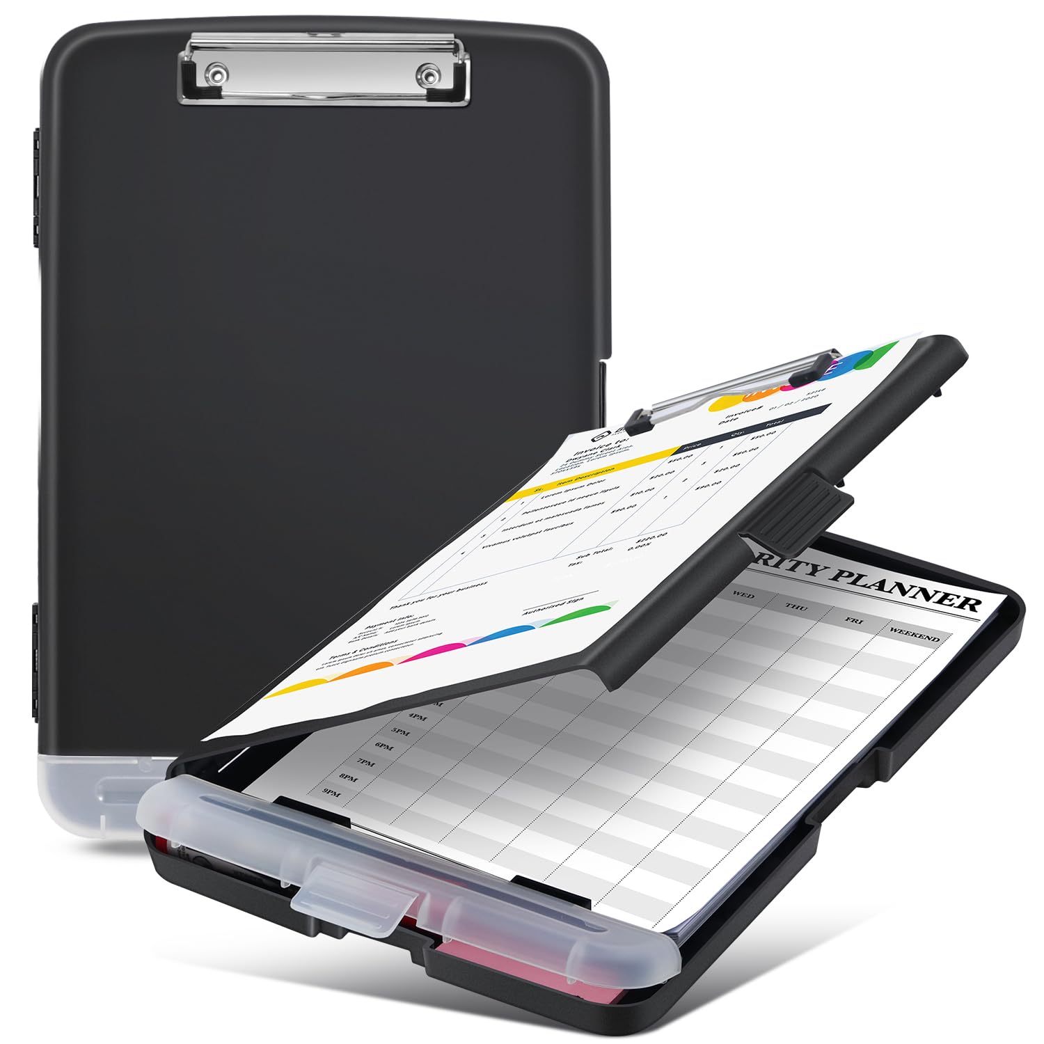 Sunnyclip Clipboard With Storage, Real Hinge Heavy Duty 8.5X11 Clipboards - With Pen Holder, Plastic Nursing Letter Size Storage