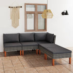 vidaXL 5-Piece Patio Lounge Set with Cushions, Poly Rattan Gray - Weather-Resistant Outdoor Furniture with Powder-Coated Steel Frame, Solid Eucalyptus Wood Legs, Removable Cushions - Lightweight,...