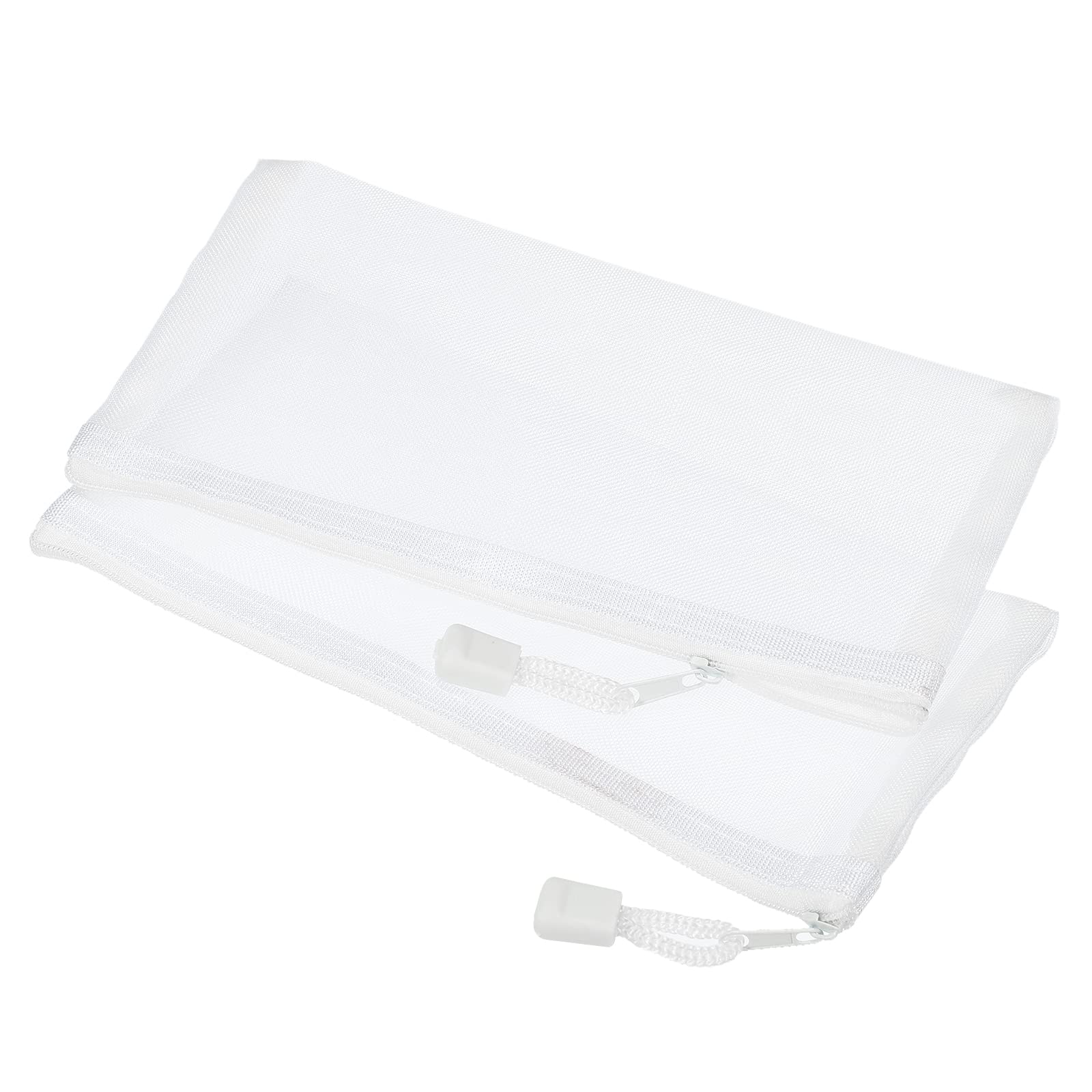 Meccanixity Mesh Zipper Bags, A6 Nylon Zip Pouch Pencil Case Storage Pockets For Travel Office Accessories, White Pack Of 6