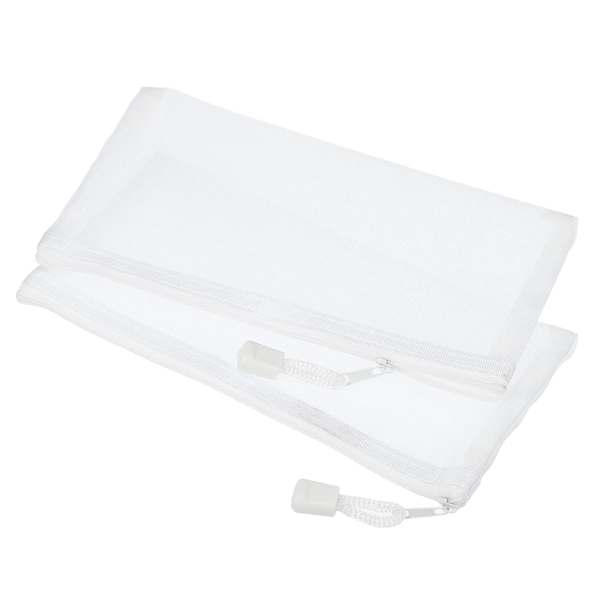 Meccanixity Mesh Zipper Bags, A6 Nylon Zip Pouch Pencil Case Storage Pockets For Travel Office Accessories, White Pack Of 6